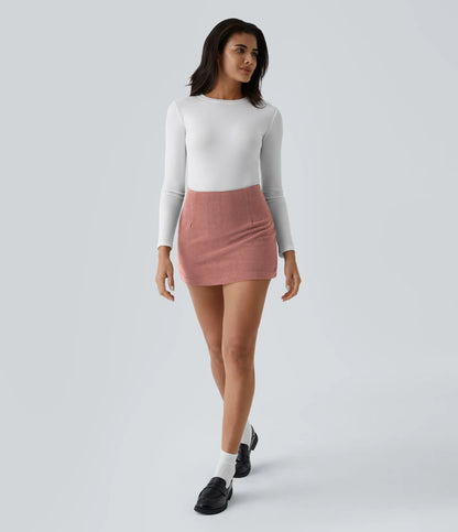 High Waisted 2-in-1 A Line Mini Corduroy Casual Skirt