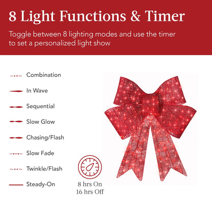 Set of 2 Pre-Lit Christmas Bow Decoration