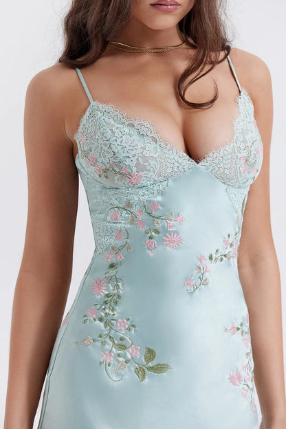 🥰FALLON LIGHT JADE EMBROIDERED SLIP DRESS🔥Promotion 45%