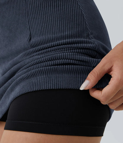 High Waisted 2-in-1 A Line Mini Corduroy Casual Skirt