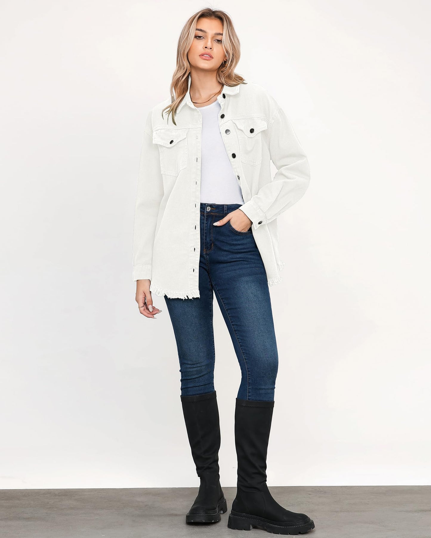 Women's Casual Denim Button Down Distressed Jacket