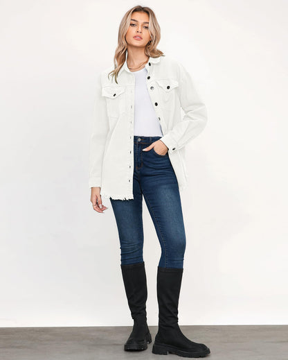 Women's Casual Denim Button Down Distressed Jacket