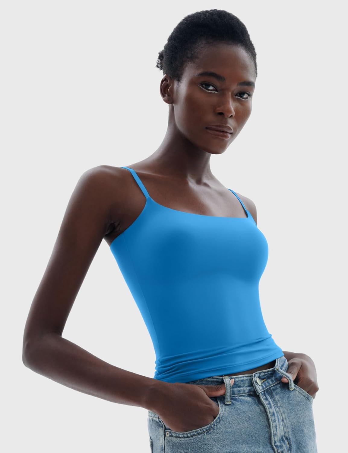 Women's Square Neck Tank Top Adjustable Spaghetti Straps Sleeveless