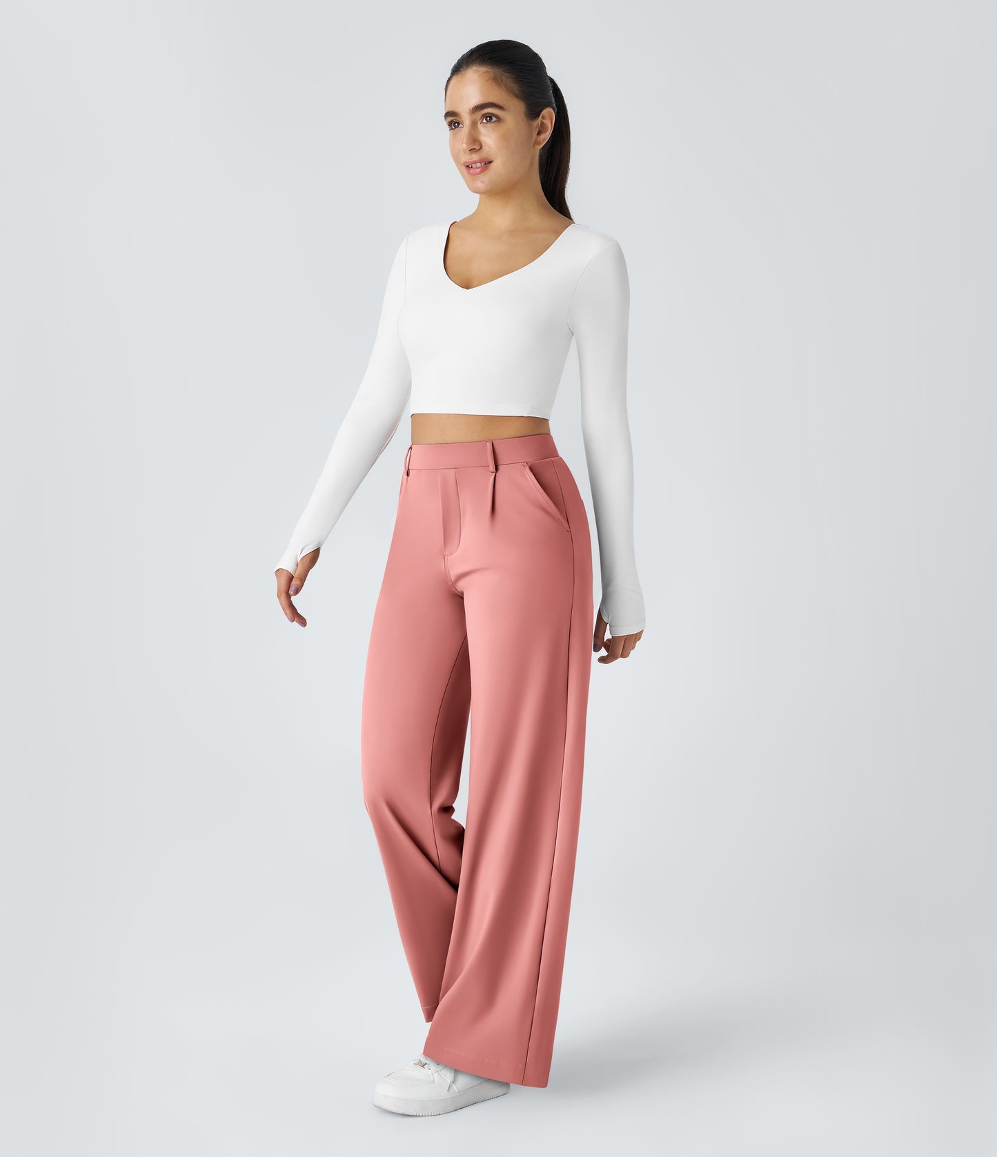 High Waisted Pocket Straight Leg Work Pants