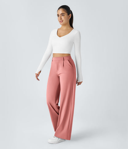 High Waisted Pocket Straight Leg Work Pants