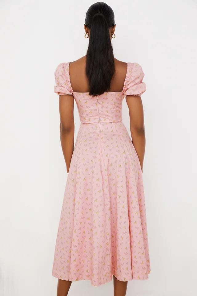 PINK FLORAL PUFF SLEEVE MIDI DRESS