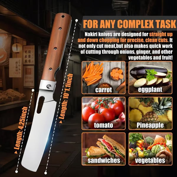 440C Stainless Steel Wood Handle Portable Chef Tool