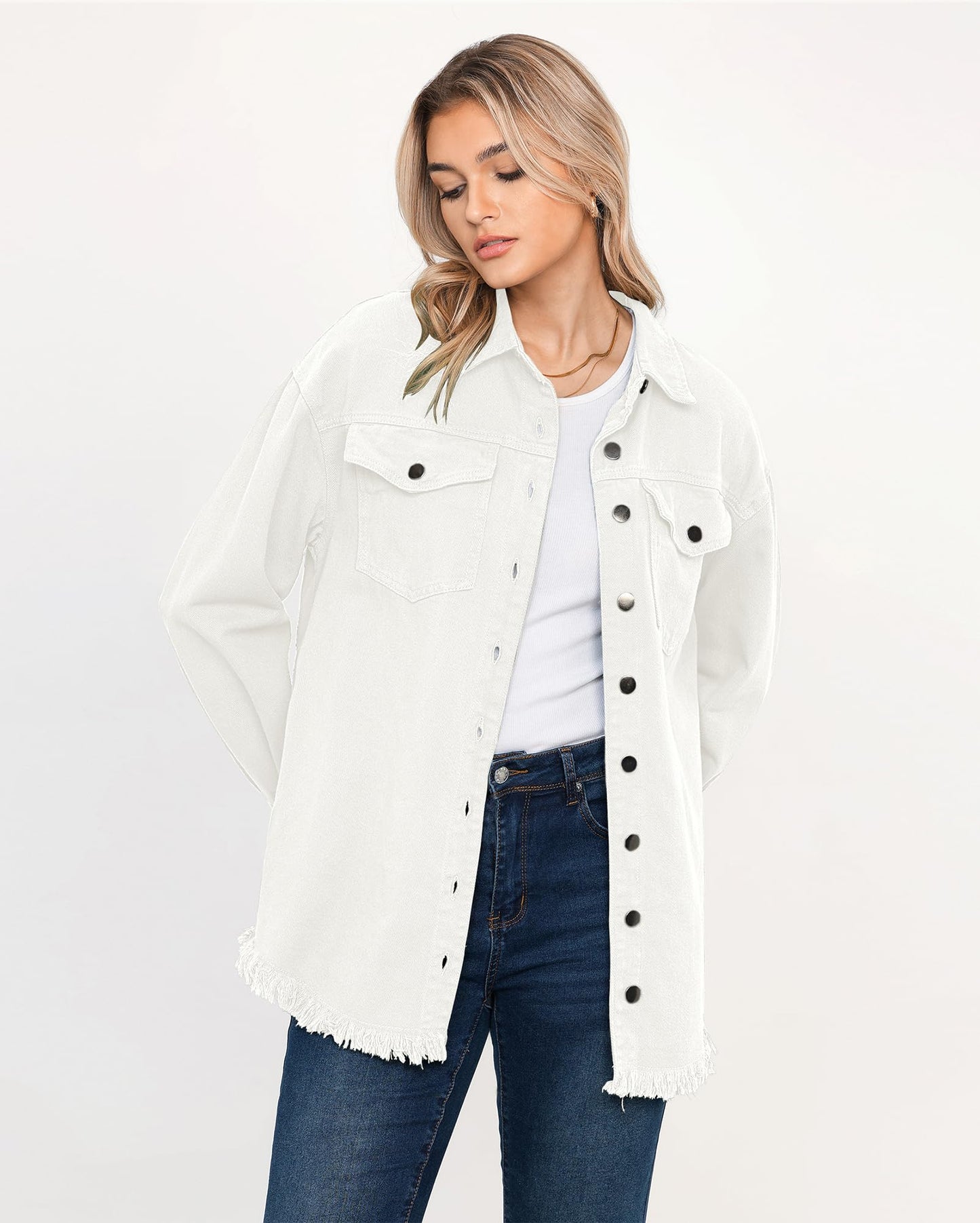 Women's Casual Denim Button Down Distressed Jacket