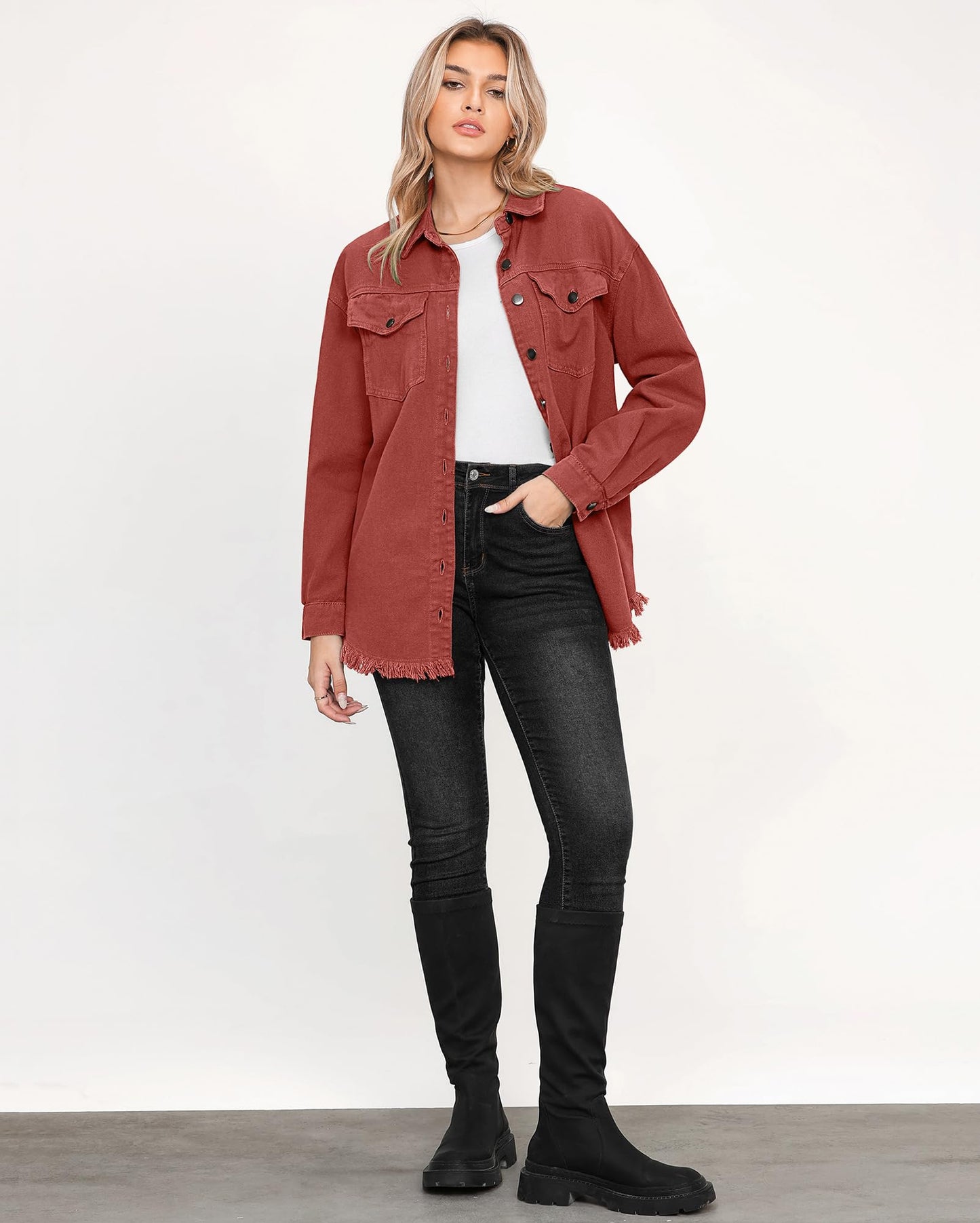 Women's Casual Denim Button Down Distressed Jacket