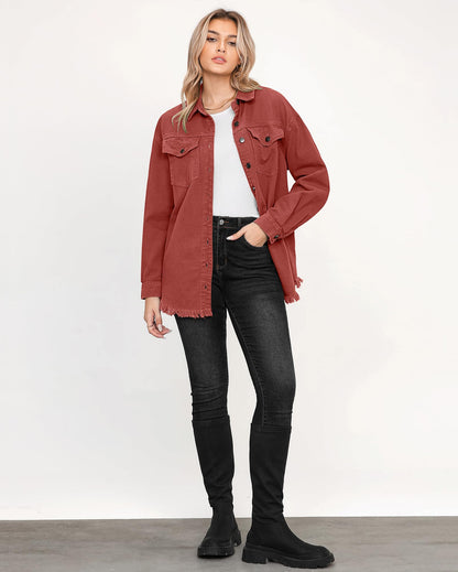 Women's Casual Denim Button Down Distressed Jacket