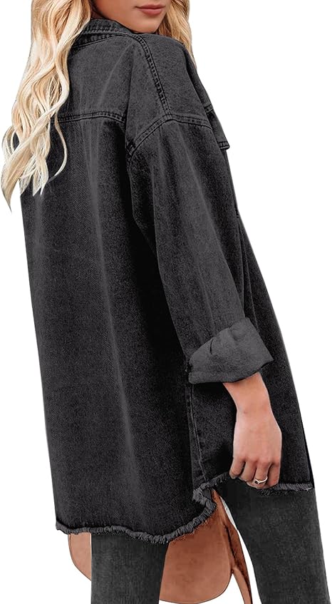 Women's Casual Denim Button Down Distressed Jacket
