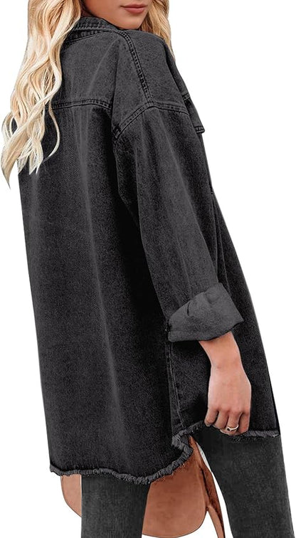 Women's Casual Denim Button Down Distressed Jacket