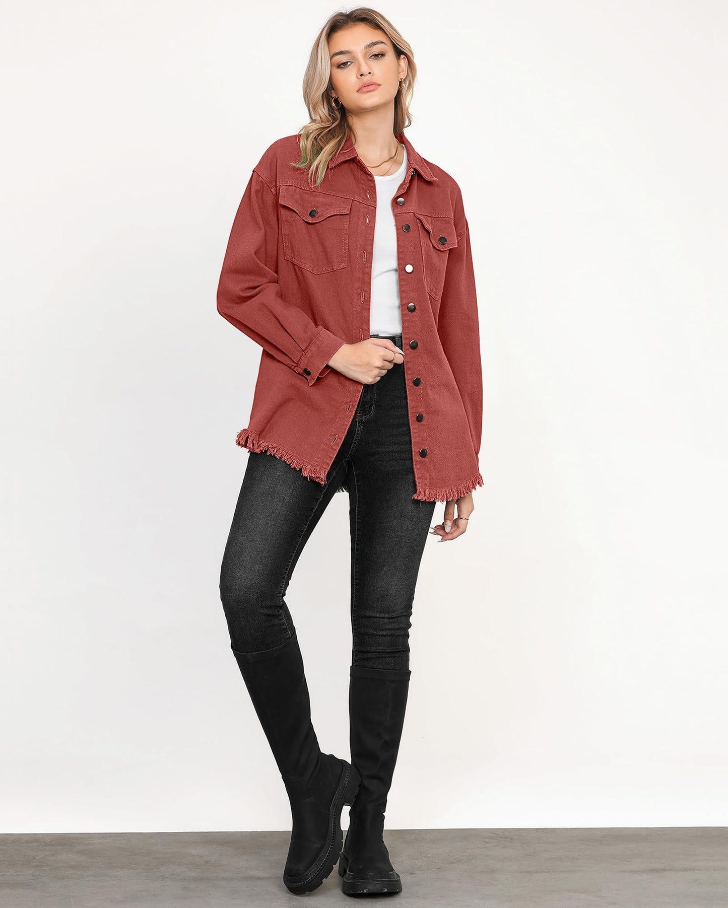 Women's Casual Denim Button Down Distressed Jacket