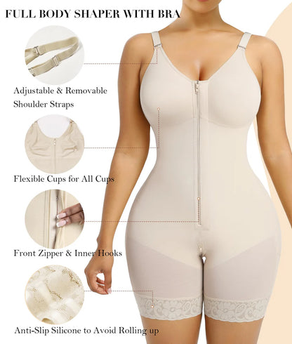 Shapewear for Women Tummy Control Butt Lifter Body Shaper with Zipper Crotch