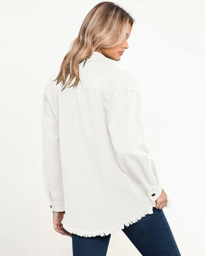 Women's Casual Denim Button Down Distressed Jacket