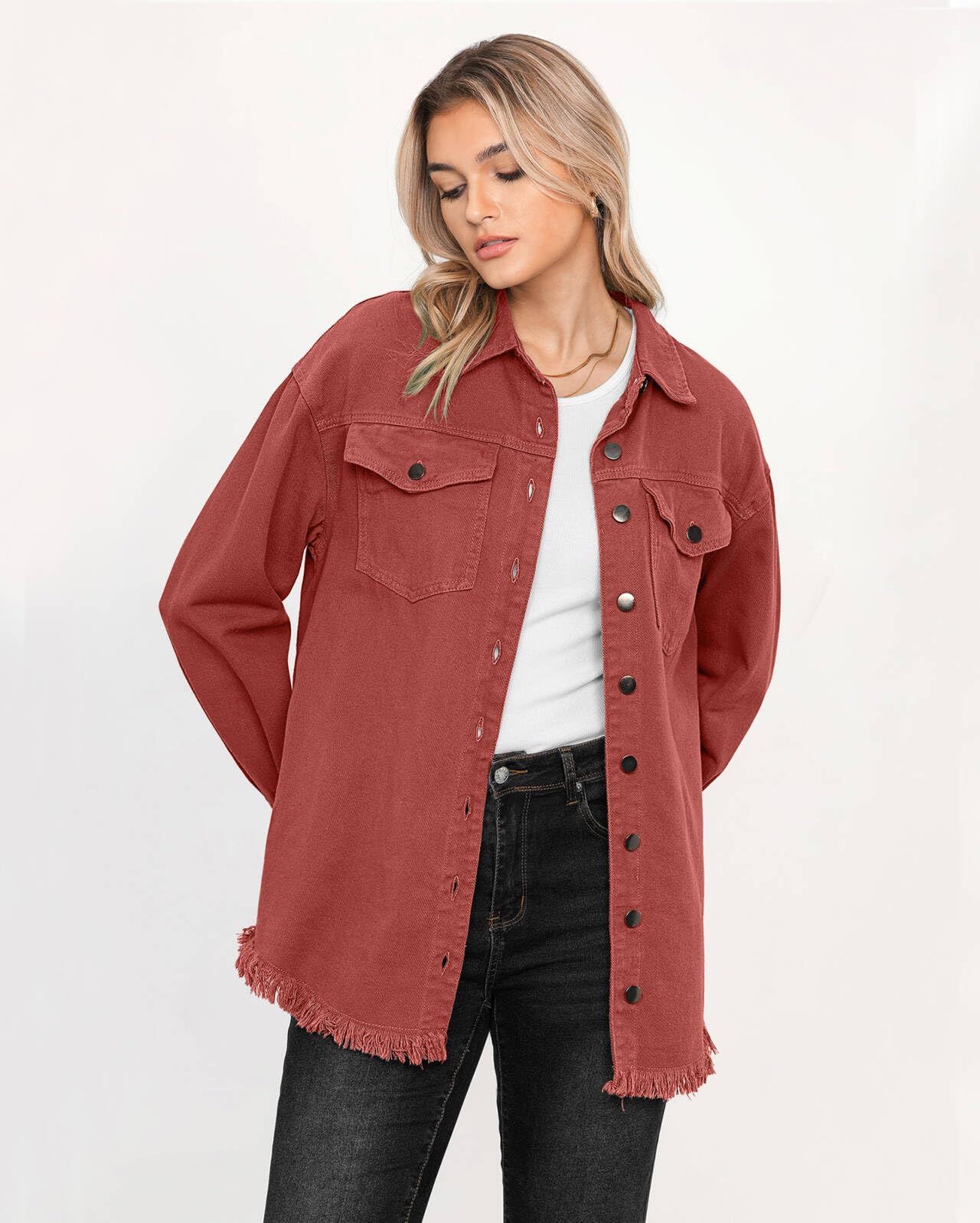 Women's Casual Denim Button Down Distressed Jacket