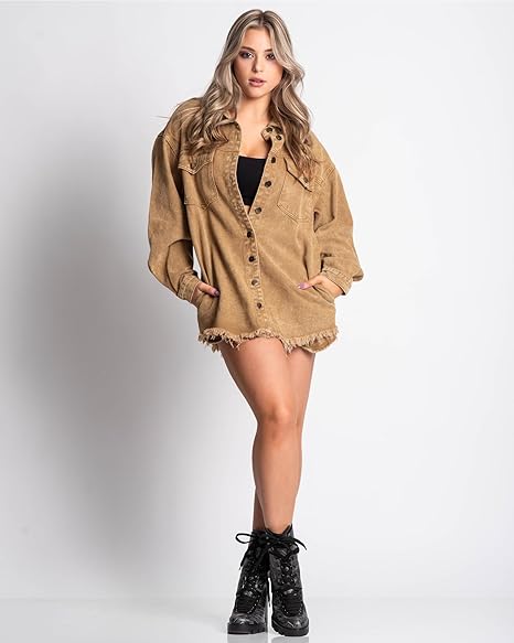 Women's Casual Denim Button Down Distressed Jacket