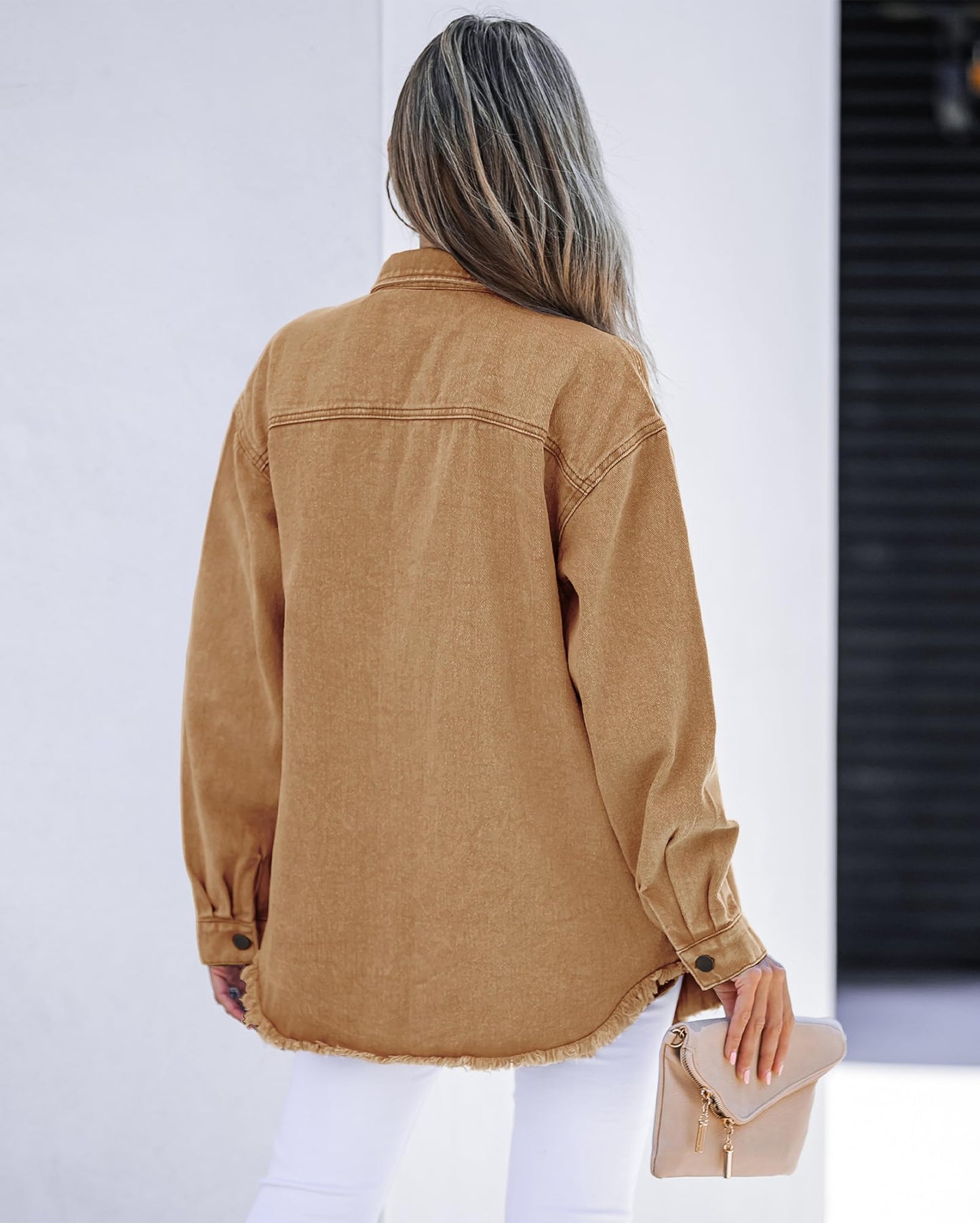 Women's Casual Denim Button Down Distressed Jacket