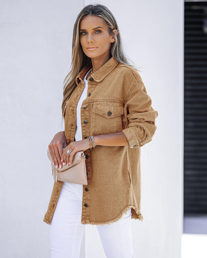 Women's Casual Denim Button Down Distressed Jacket