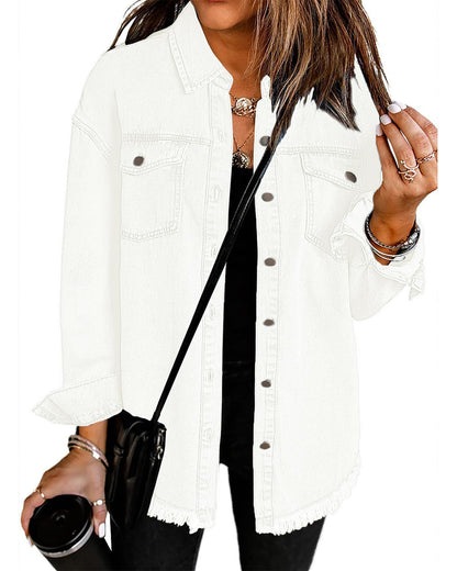 Women's Casual Denim Button Down Distressed Jacket