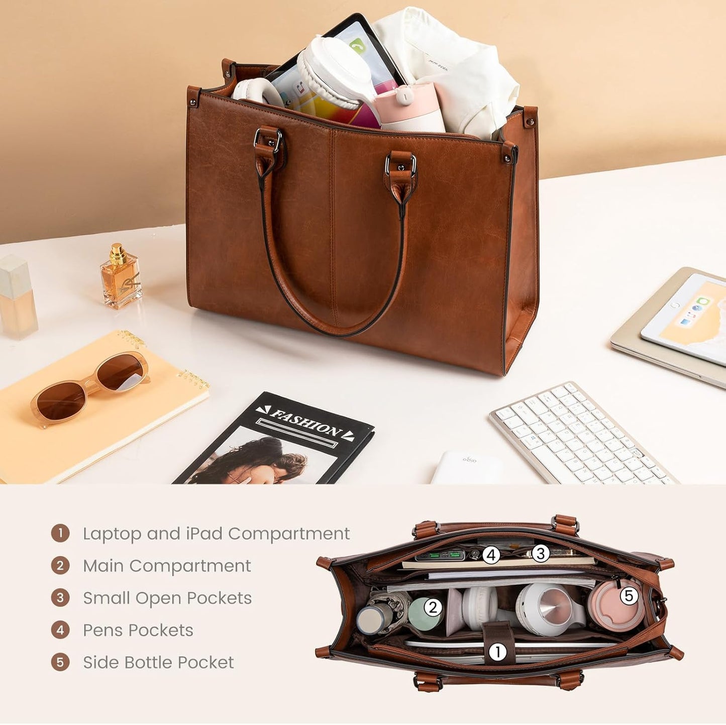 2Pcs Vintage Leather Laptop Bag