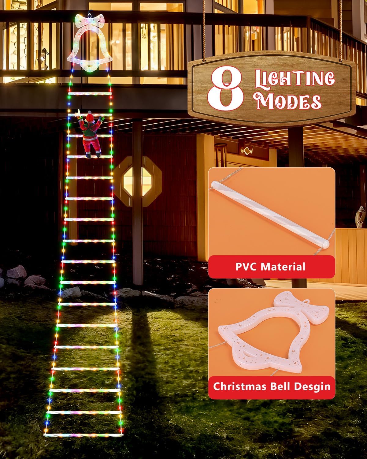 Christmas Santa Climbing Stairs Light, 8 Flashing Modes