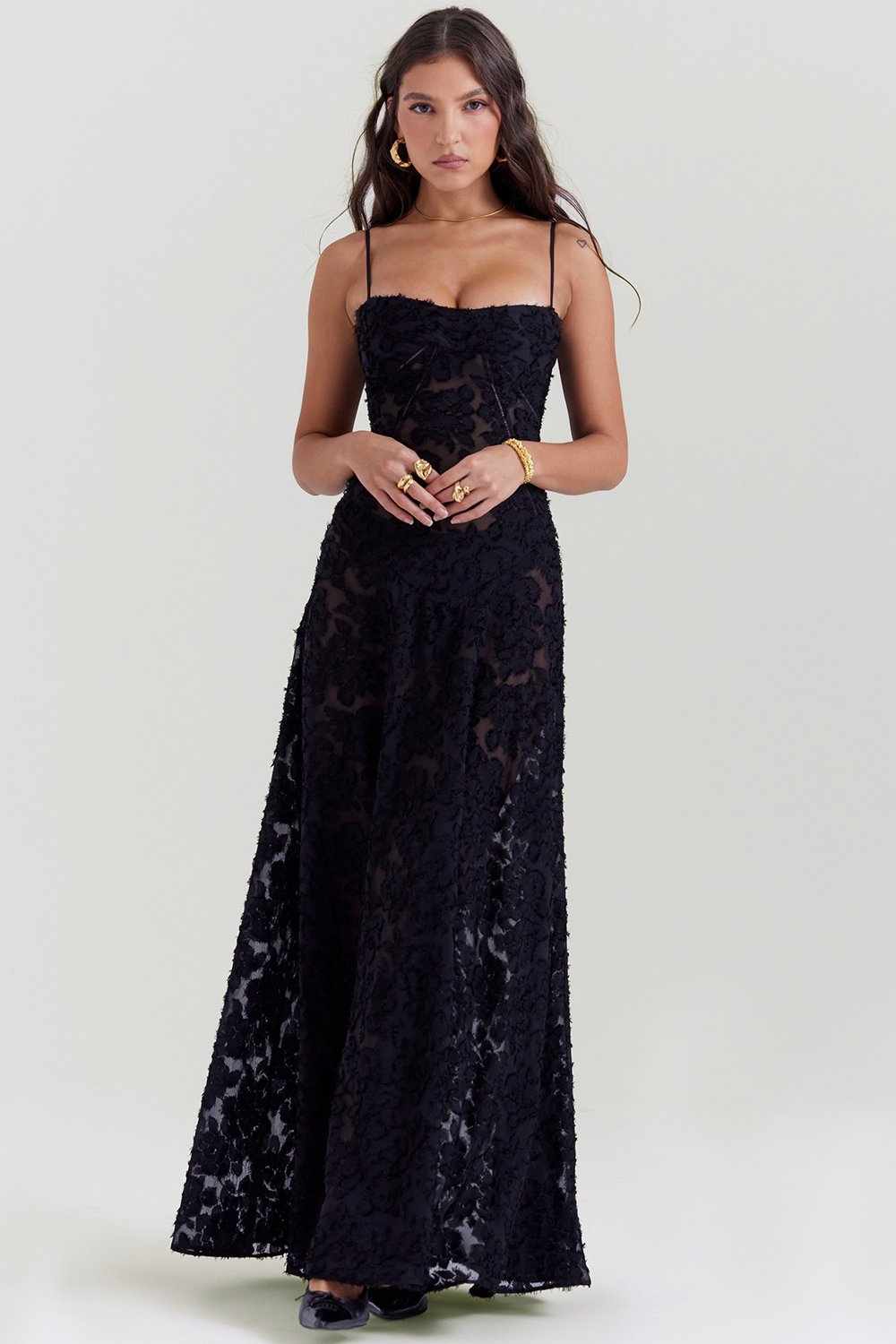 SEREN BLACK FLORAL LACE BACK MAXI DRESS
