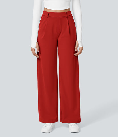 High Waisted Pocket Straight Leg Work Pants