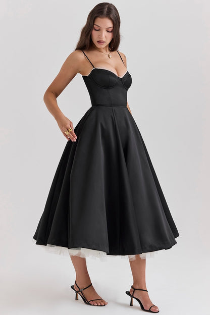 MADEMOISELLE BLACK TULLE MIDI DRESS