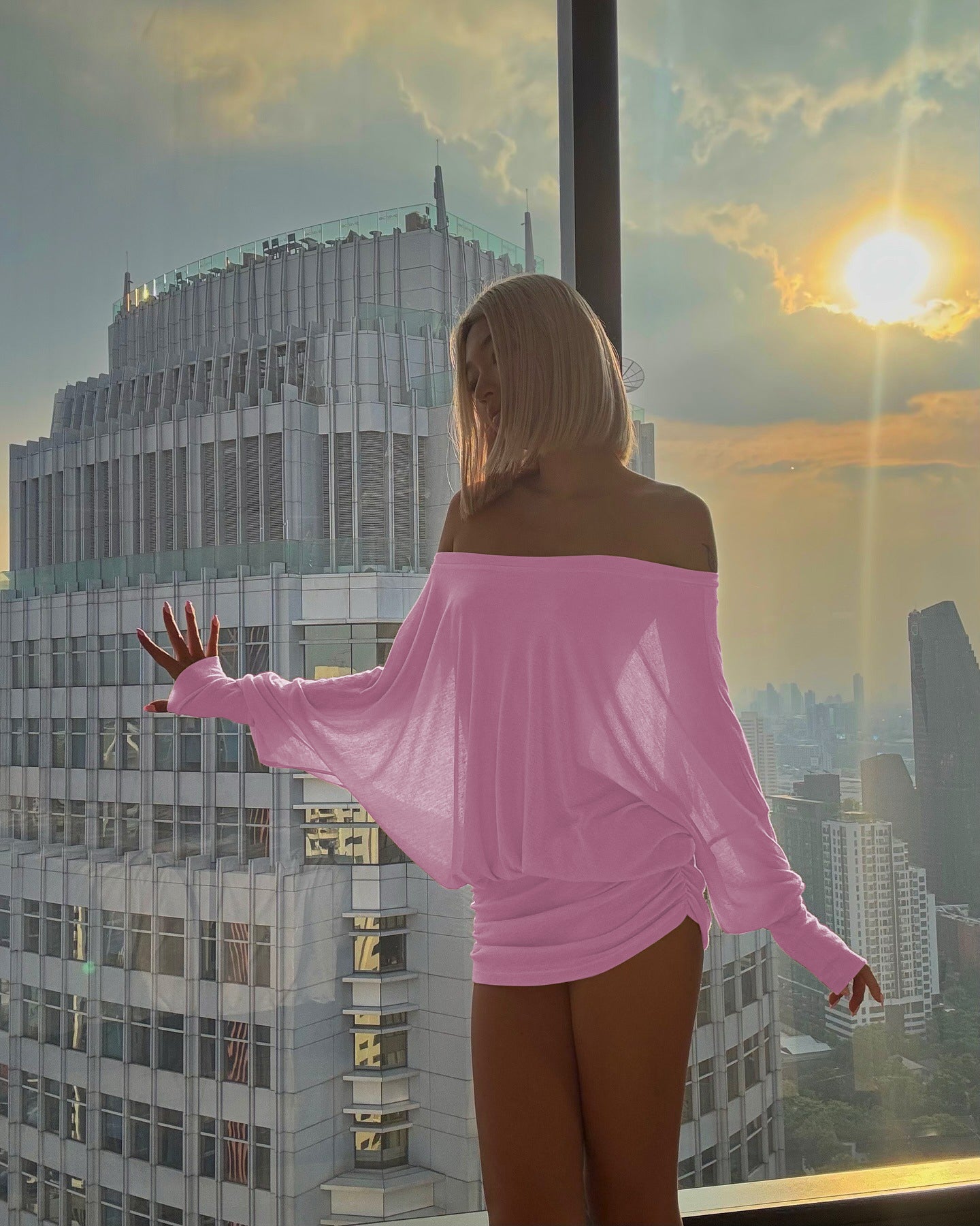 Women's Solid Off The Shoulder Sheer Ruched Dress