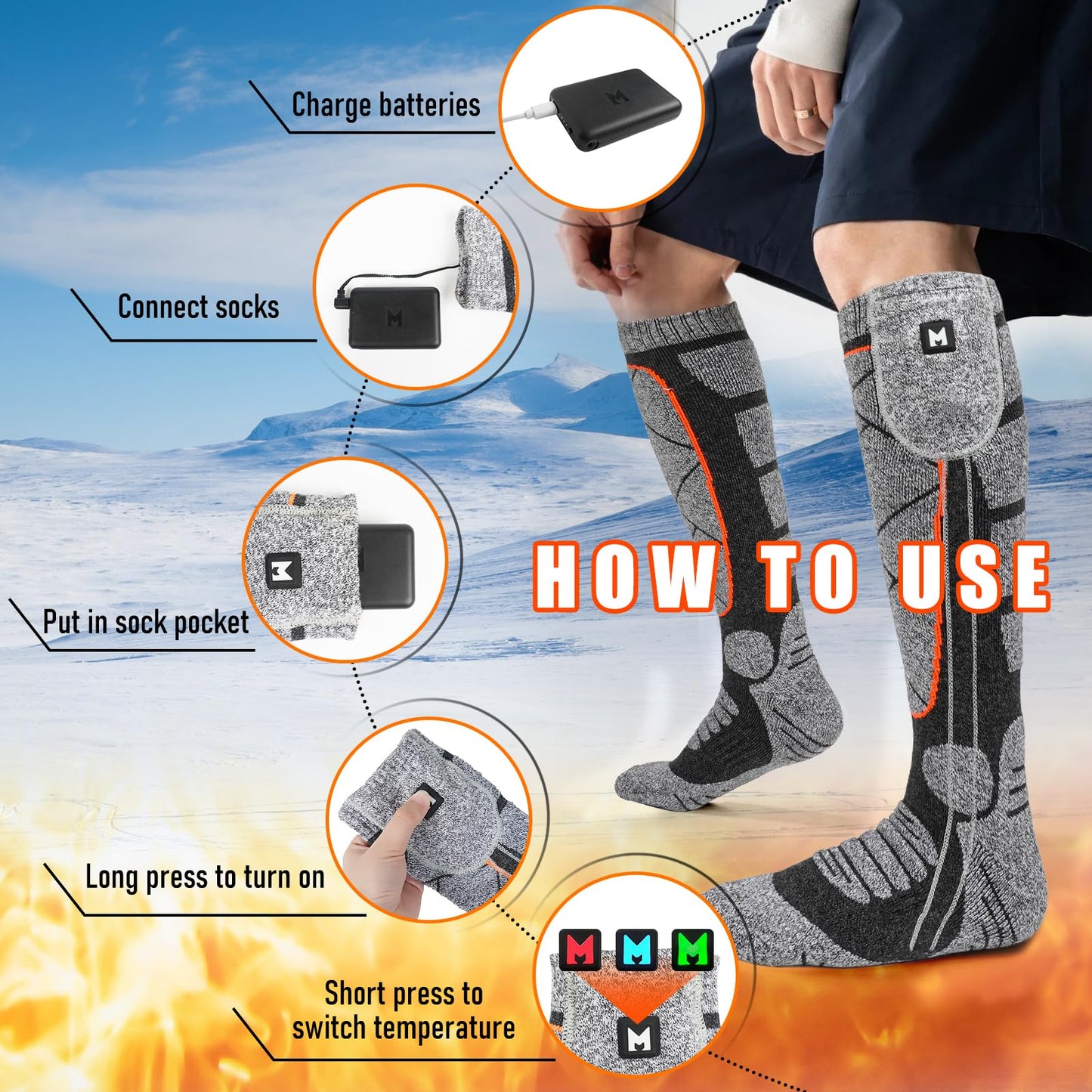 Rechargeable Electric Heated Socks with 2200mAh Power Bank – Winter Foot Warmers