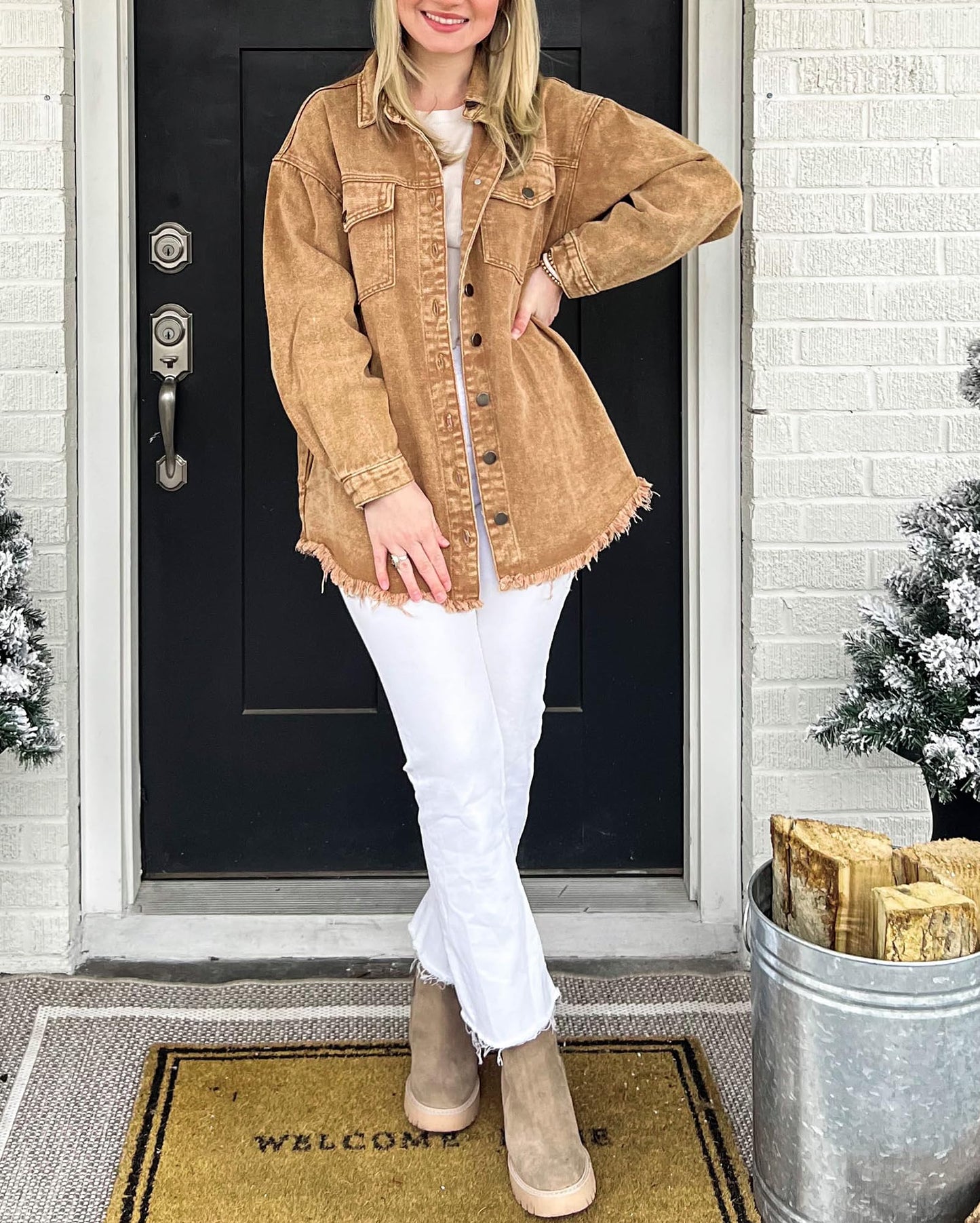 Women's Casual Denim Button Down Distressed Jacket