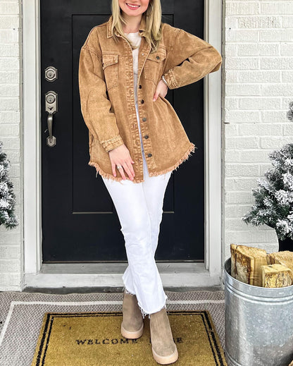 Women's Casual Denim Button Down Distressed Jacket