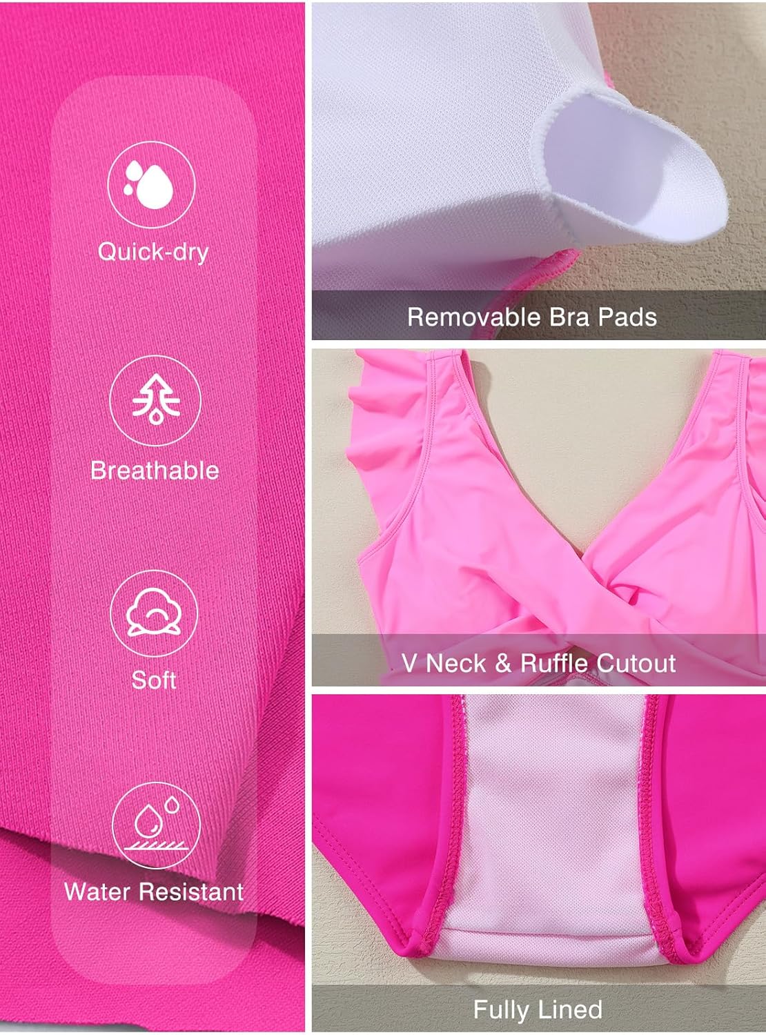 Women's One Piece Swimsuit Ruffle Cutout Swimdress Tummy Control V Neck Wrap Swimwear