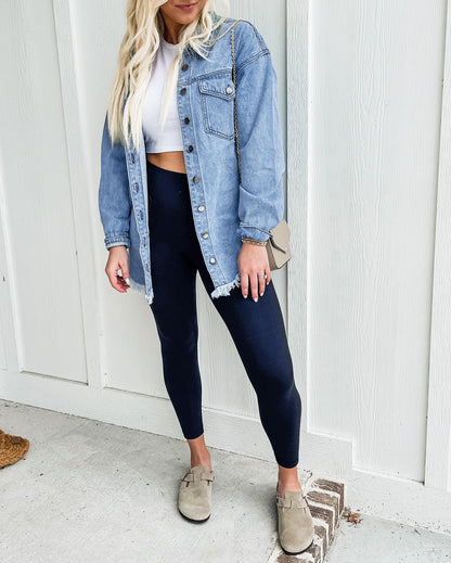 Women's Casual Denim Button Down Distressed Jacket