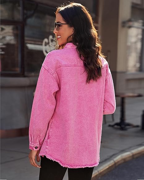 Women's Casual Denim Button Down Distressed Jacket