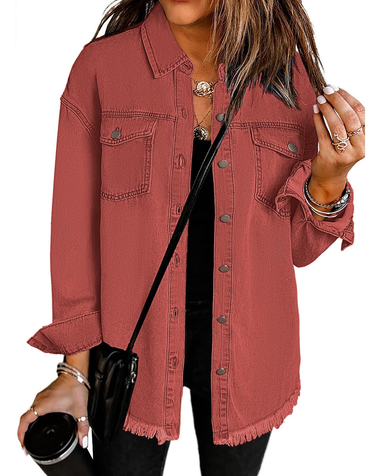 Women's Casual Denim Button Down Distressed Jacket