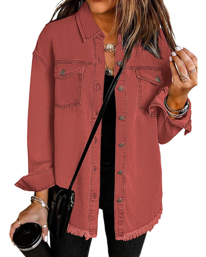 Women's Casual Denim Button Down Distressed Jacket