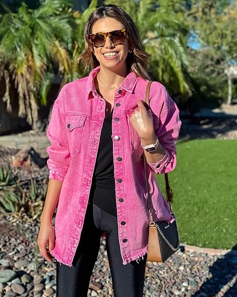 Women's Casual Denim Button Down Distressed Jacket