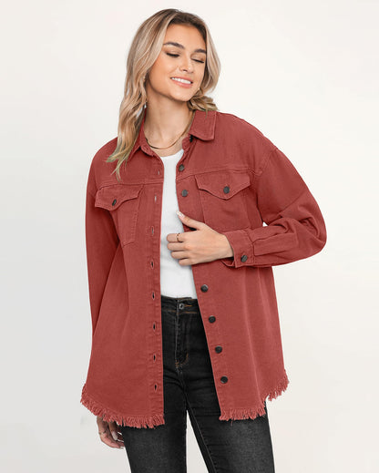 Women's Casual Denim Button Down Distressed Jacket