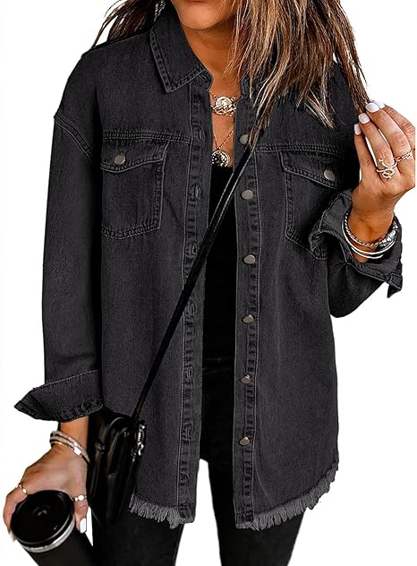 Women's Casual Denim Button Down Distressed Jacket