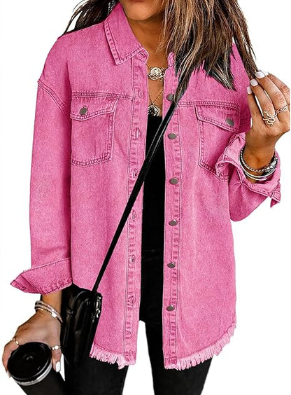 Women's Casual Denim Button Down Distressed Jacket