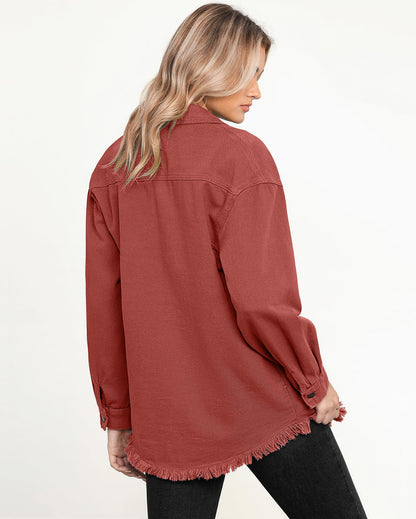 Women's Casual Denim Button Down Distressed Jacket