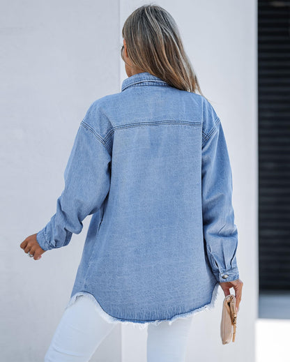 Women's Casual Denim Button Down Distressed Jacket
