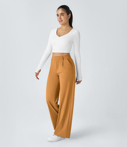 High Waisted Pocket Straight Leg Work Pants