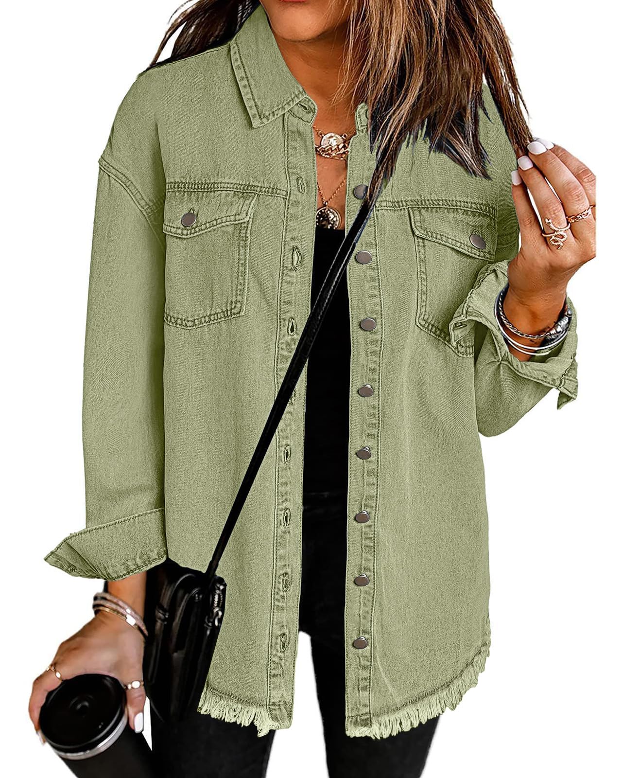 Women's Casual Denim Button Down Distressed Jacket