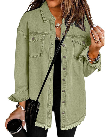 Women's Casual Denim Button Down Distressed Jacket