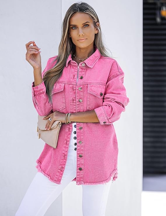 Women's Casual Denim Button Down Distressed Jacket