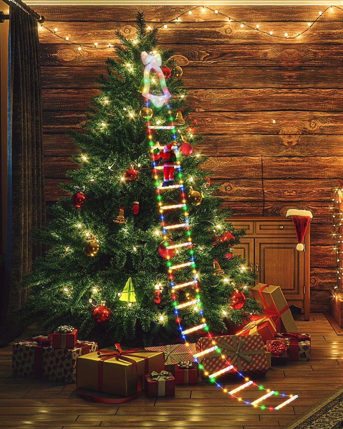 Christmas Santa Climbing Stairs Light, 8 Flashing Modes