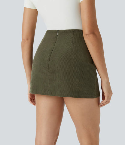 High Waisted 2-in-1 A Line Mini Corduroy Casual Skirt